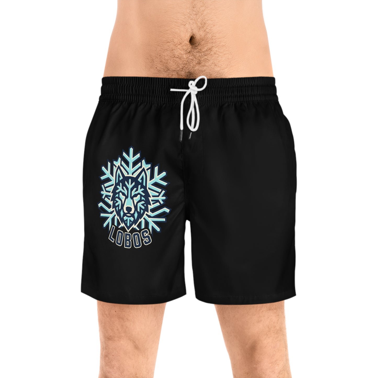Lobos Wolf Snowflake Swim Shorts — Men's Mid-Length Beach Trunks