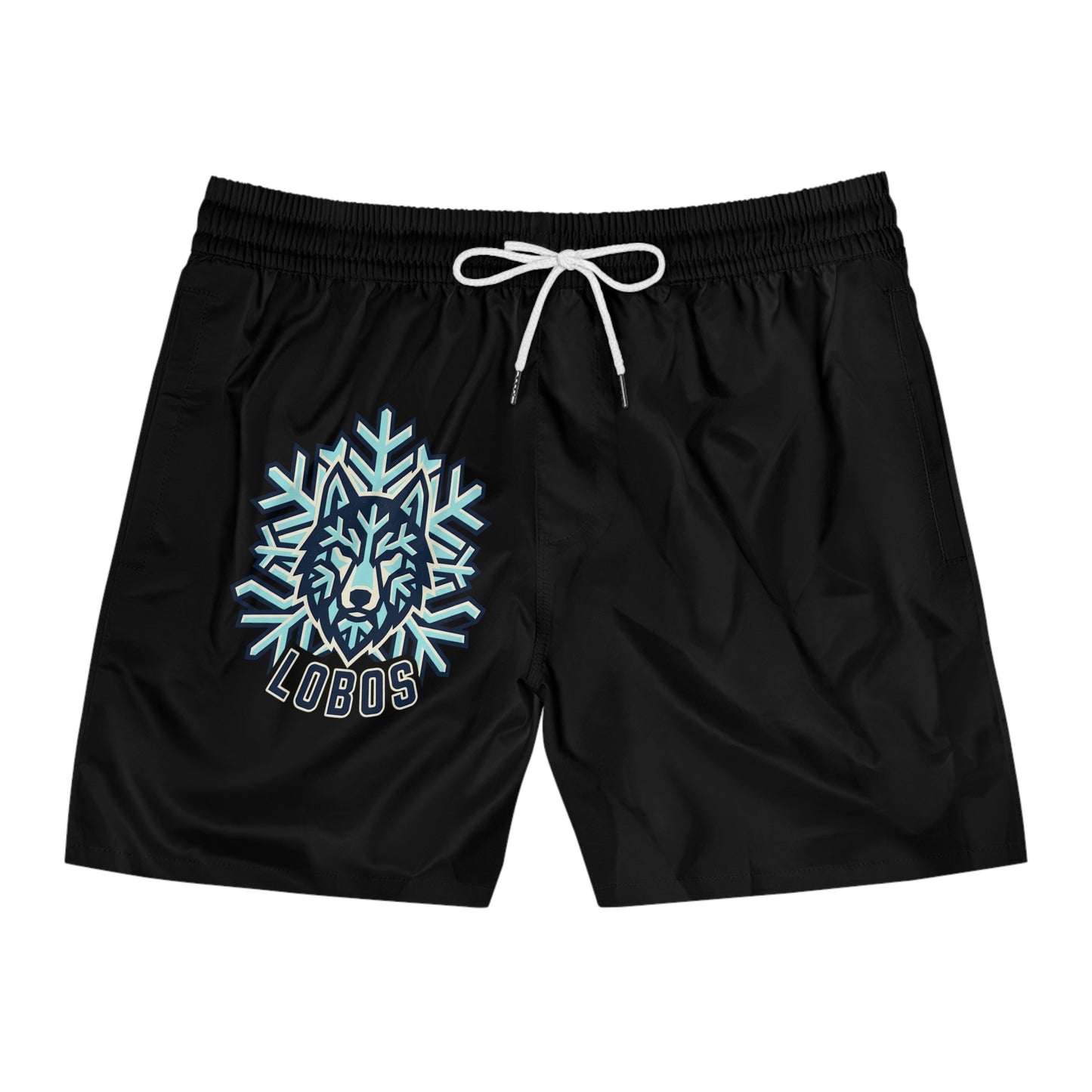 Lobos Wolf Snowflake Swim Shorts — Men's Mid-Length Beach Trunks